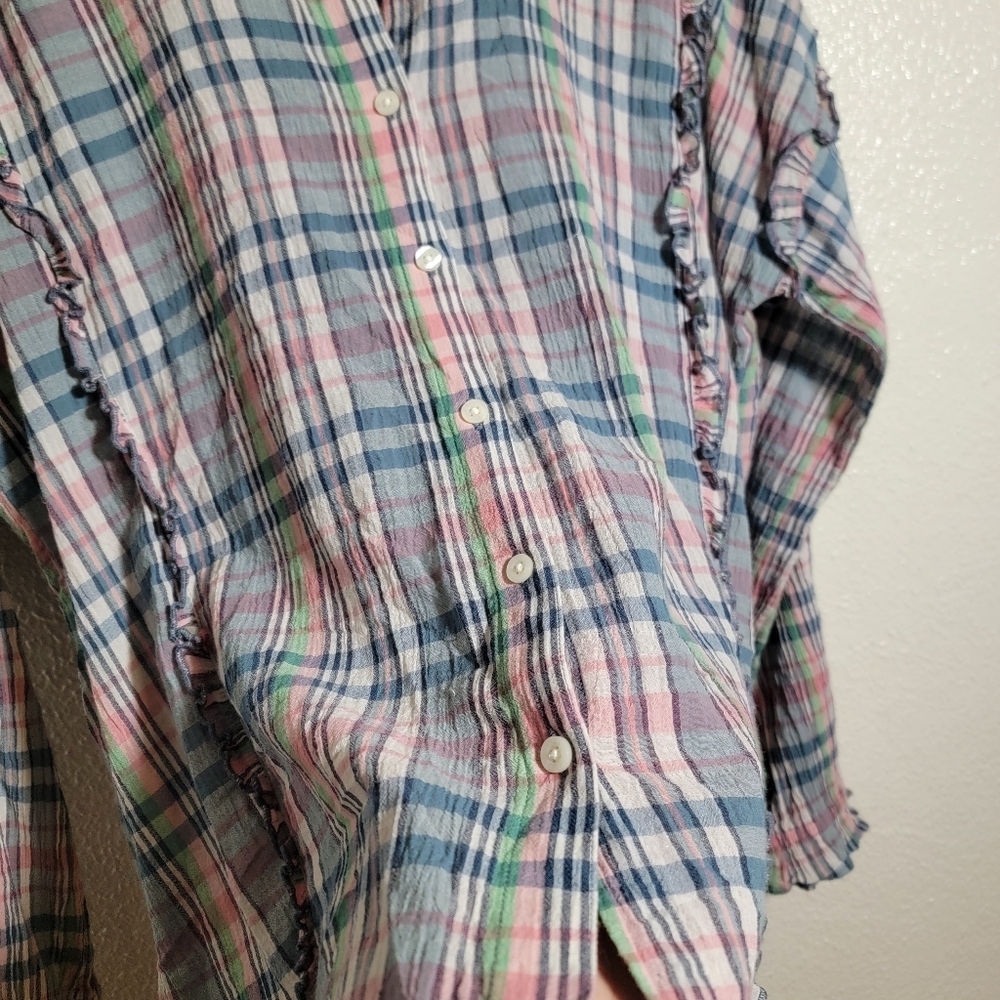 Rl Chaps Plaid Button Down Ruffle Accent 100% Cot… - image 4